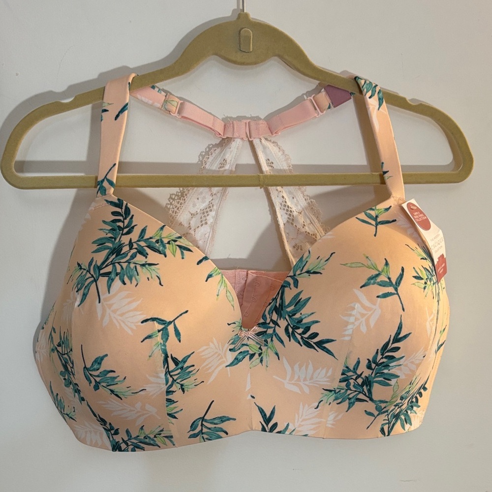 Casique Floral Halter Bra Lace Bow 44DD Lane Bryant Sexy Coquette Budoir Tshirt